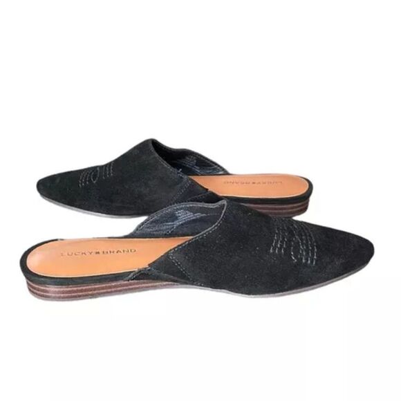 Lucky Brand / Belky Black Oiled Suede Slip On Mules / Boho Shoes - Picture 2 of 5